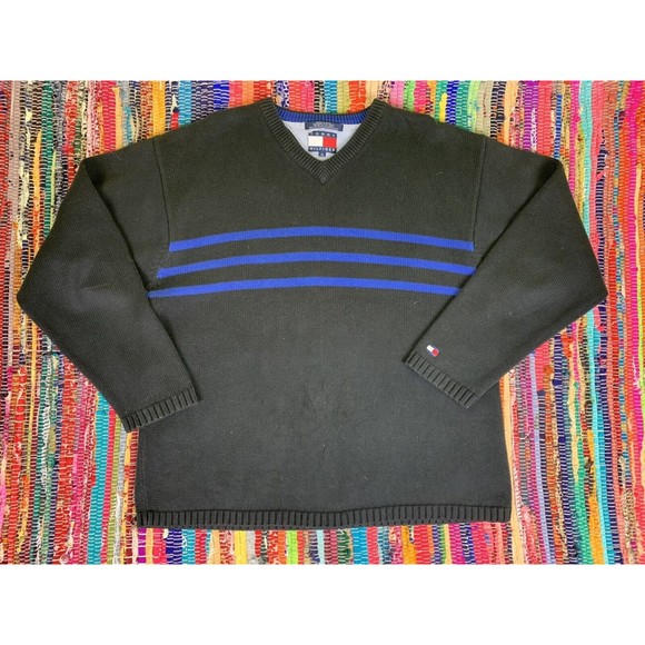 Tommy Hilfiger Men Casual Outdoor Long Sleeve Cotton Sweater Size Large Black - Picture 1 of 7